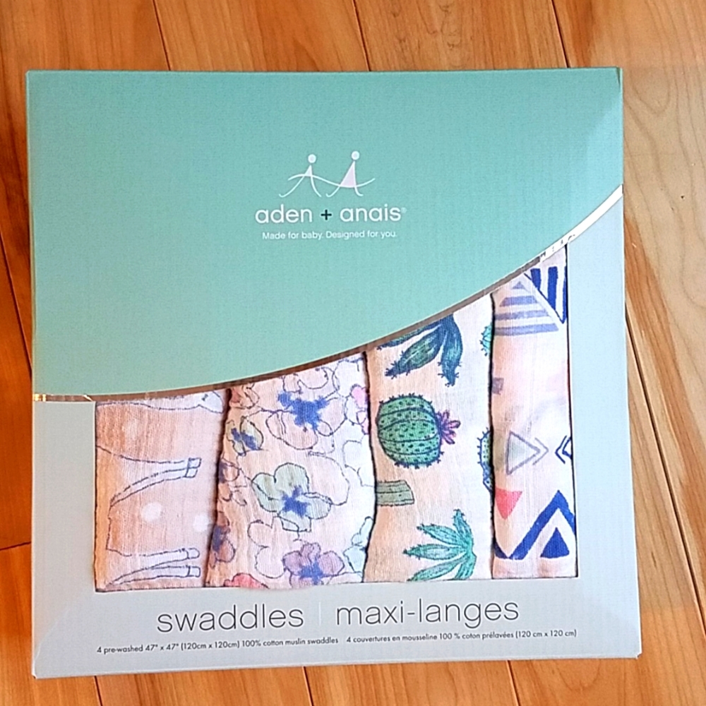 Aden and Anais Trail Blooms Cotton muslin swaddles 4 Pack